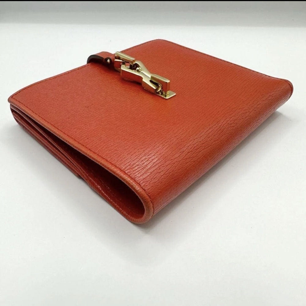 Gucci Jackie Orange Textured Leather Bifold Wallet with Gold Clasp - Picture 6 of 12